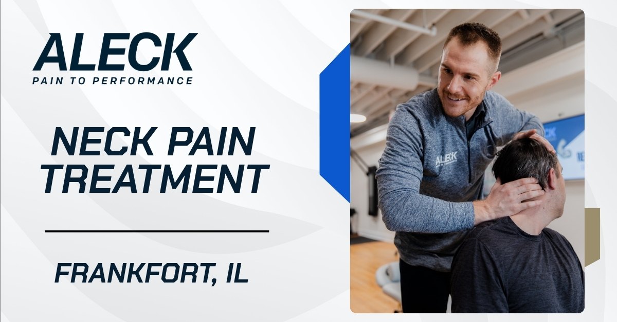 Clinician, Dr. Peter Roy, at Aleck Pain to Performance performs hands-on neck pain treatment on a seated patient in a modern clinic in Frankfort, Illinois.